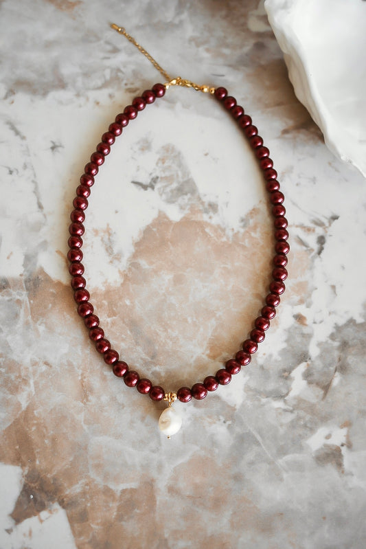 Burgundy pearl kaulakoru
